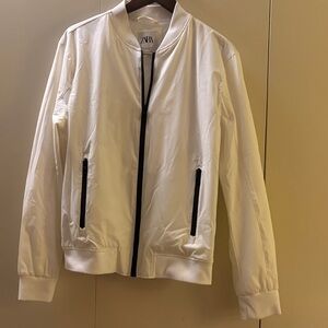 Zara Ivory Bomber Jacket with Black Trim Medium